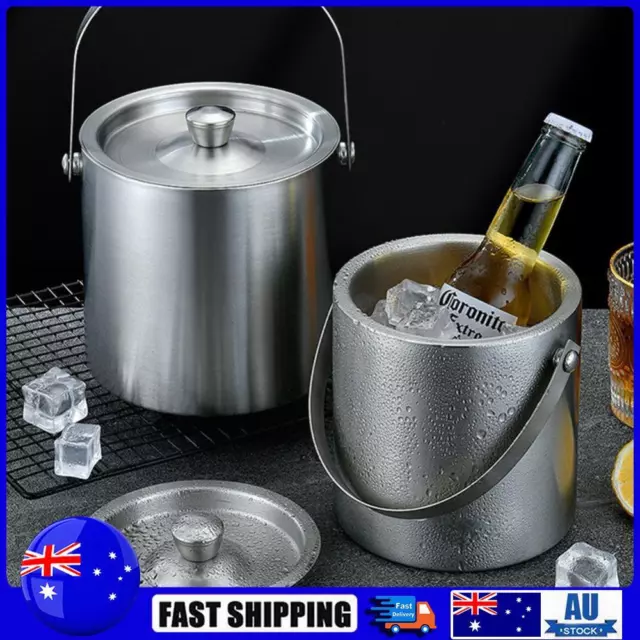 Double-Wall Stainless Steel Insulated Chilling Ice Bucket Ice Cube Container
