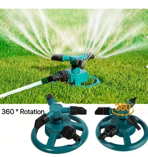 Springkler Machine 360° ROTATING GARDEN/LAWN Sprinkler 3-Arms System Automatic Watering ...