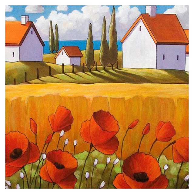 20X20cm Casa con Flores Sin Marco Pintura al Óleo Por Números Hágalo Usted Mismo Pintura Artesanías