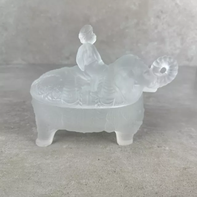 RARE VALLERYSTHAL FRANCE SATIN GLASS ELEPHANT RIDER COVERED ANIMAL DISH Antique