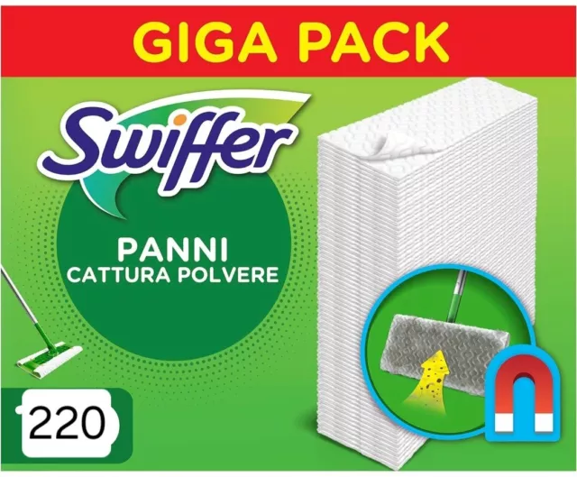 SWIFFER DRY PANNI Catturapolvere Confezioni da 220 Pezzi Ricariche GIGA  PACK EUR 44,50 - PicClick IT