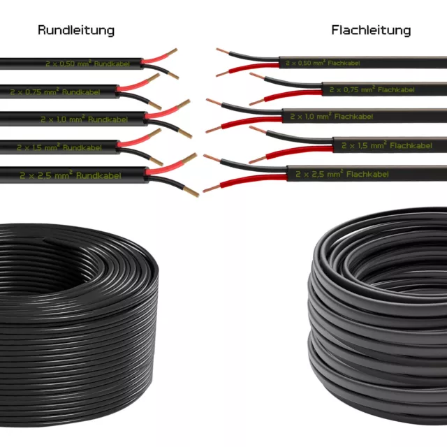 Fahrzeugleitung Auto Litze KFZ 2x 0,50 ,0,75 1,0 1,5 2,5 mm² 2 polig Rund Flach