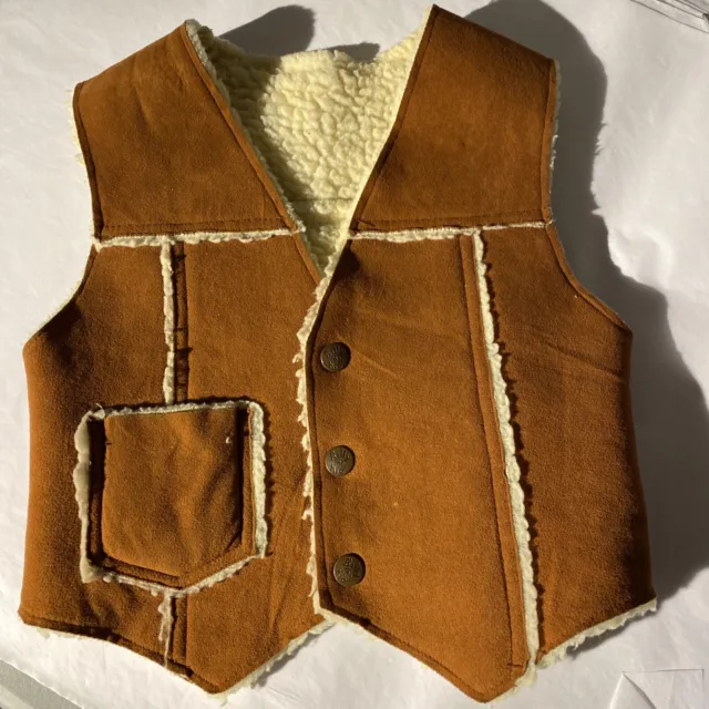 Vtg Billy the Kid Faux Shearling Snap Vest Childs Size 6