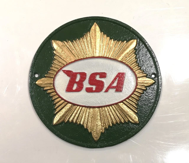 BSA Gold Stern Grün Weißgold Rot Gusseisen Werbung Wandschild Schild 25 cm