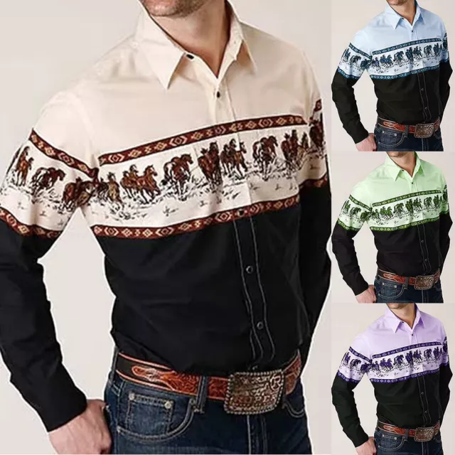 Mens Country Western Shirt Double Stitch Rodeo Accents Pearl Snap Up  Pockets