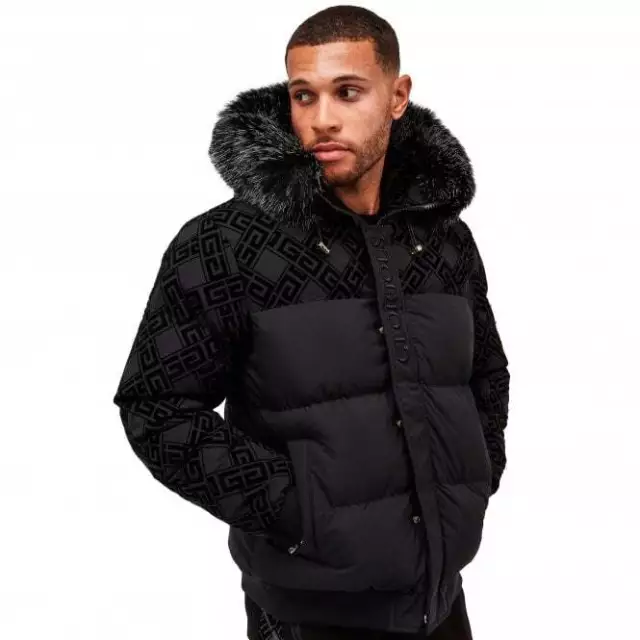 Glorious Gangsta Mens Short Parka Jacket Fur Hooded Puffer Winter Coat Lavin