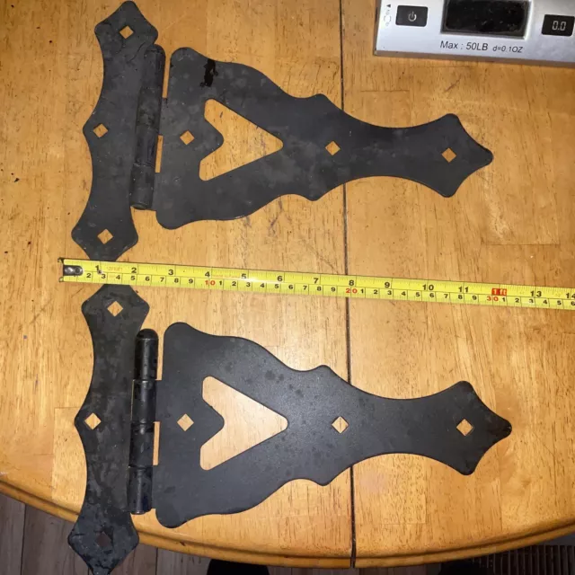 Vintage Large Pair of Old Metal Barn Door Gate Hinges Primitive Rustic