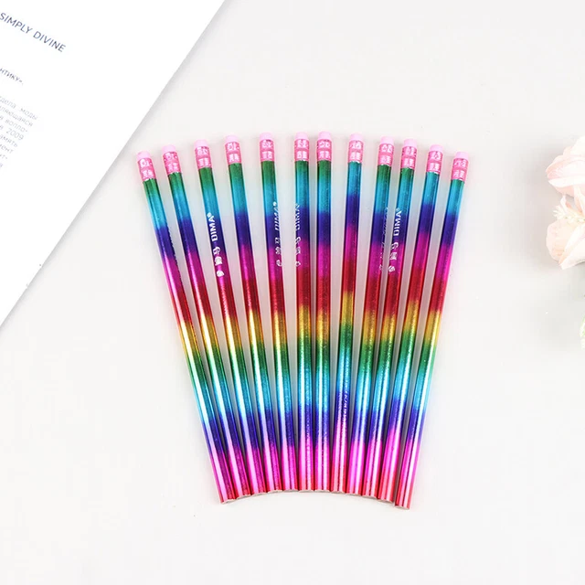Crayons Arc-en-ciel 12 Couleurs - Crayons Bois Jumbo 5mm, Effet Dégradé, Pour Dessin Et Coloriage Enfant/adulte