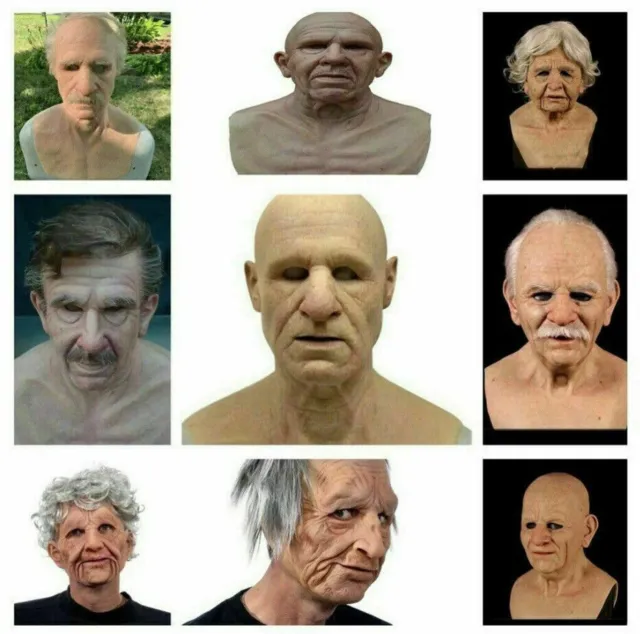 Old Man Woman Head Realistic Latex Halloween Mask headgear Male Real Costume