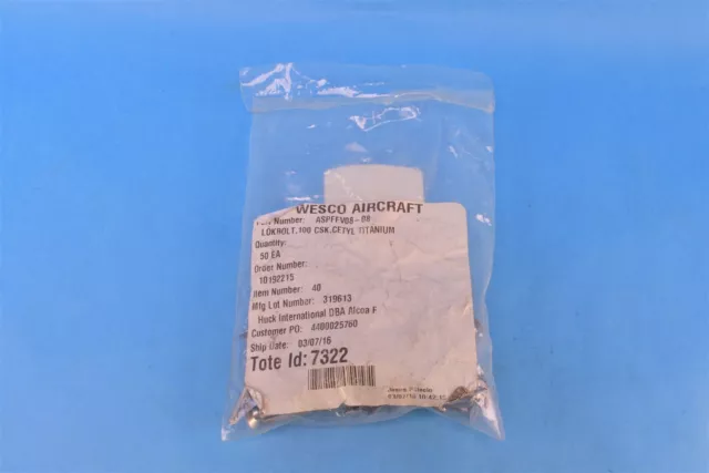 40 Aerospace Fasteners Pin Flush Rivet Head Deg 17/64 Dia 0.439-0 ASPFFV08