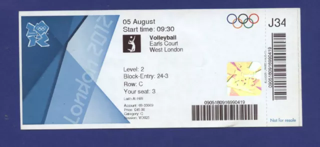 Orig.Ticket    Olympic Games LONDON 2012 -  VOLLEYBALL Great Britain - Japan  !!