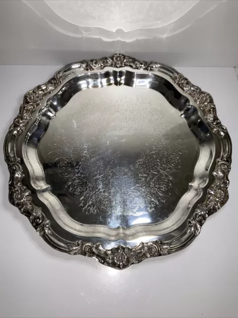 Stunning FB Rogers Silver Co 7734E Footed Cocktail Tray Scalloped Platter 17”