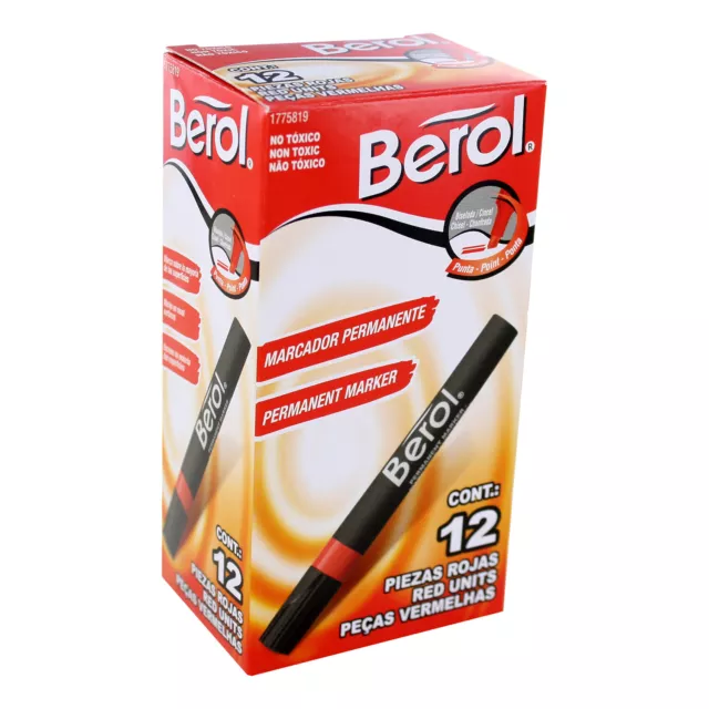 Berol Permanent Markers, Chisel Tip, Red Ink, 12-Count