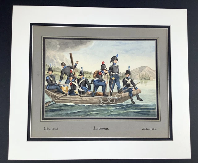 Antique Military Print Swiss Army Infantry Soldiers Lucerne Lake Battalion 1804
