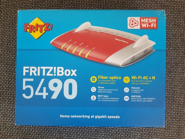AVM Fritz!Box 5490 WLAN Router für GLASFASER Kabel MESH Wi-Fi AC + N und OVP .