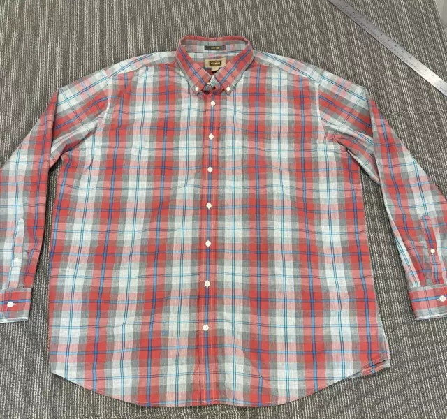 The Foundry Supply Co Shirt Mens 2XLT 2XL Tall Red Gray Blue Plaid 1 Pocket