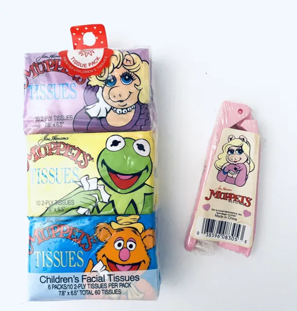 Vtg Lot Muppets Facial Tissue 6 Pk Miss Piggy Kermit Fozzie & Comb/Brush NIP