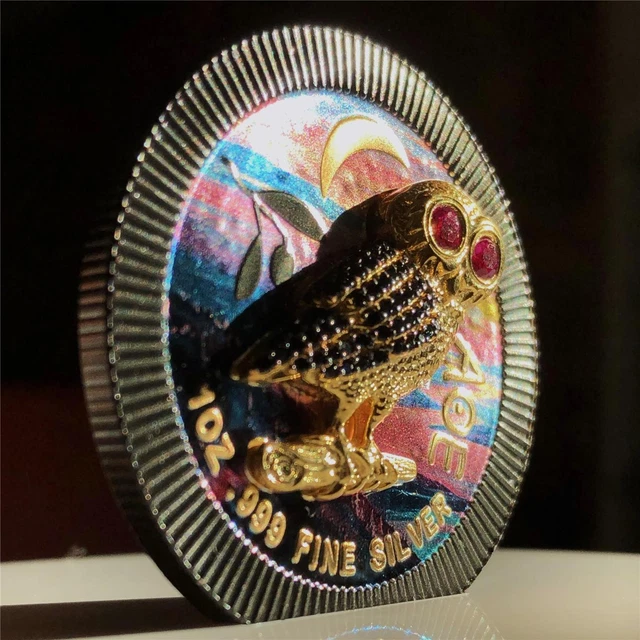 2021 Niue $2 Athenian Owl Night River 1Oz SilverCoin Swarovski Crystals