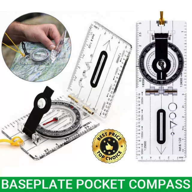 Baseplate Pocket Compass Military Orienteering Hiking Camping Maps Lensatic Army