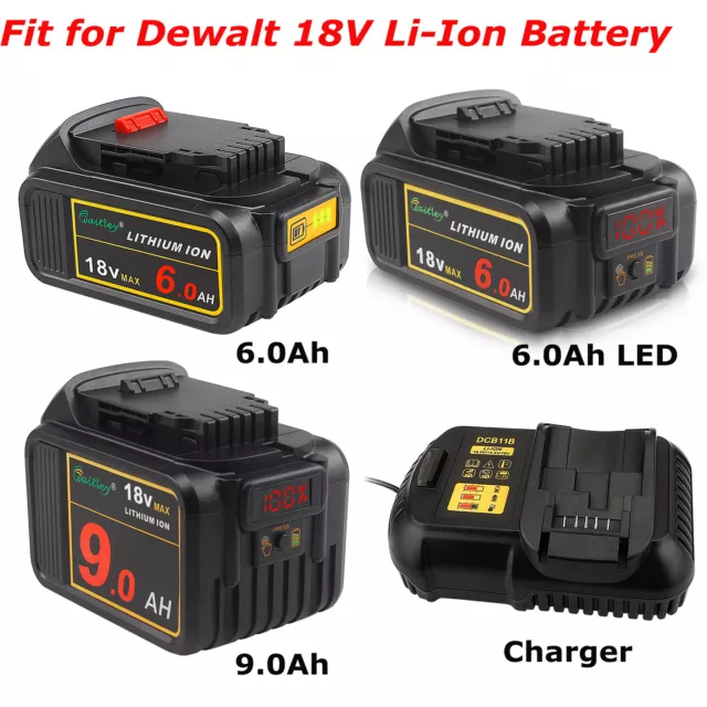 18Volt DCB184 5.0Ah 6Ah 9Ah LED Battery for DeWalt DCB182 DCB200 DCB112 Charger