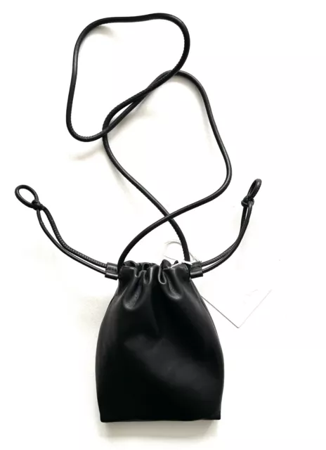 COS Mini LEATHER CAVATELLI DRAWSTRING POUCH Mini CROSSBODY BUCKET BAG Black BNWT