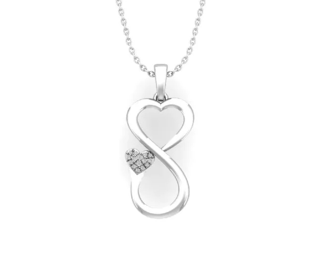 14K White Gold Diamond Infinite Heart Pendant with Silver Chain 1/10ct, 18"