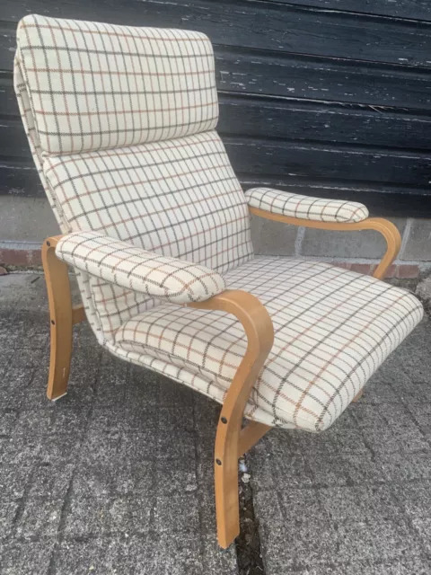 Vintage retro Wooden Danish chair armchair mid century Wool fabric MCM