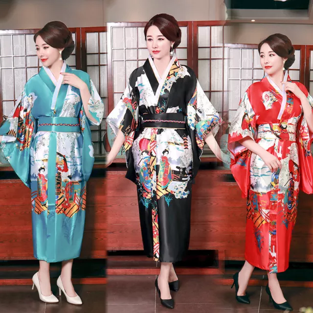 Chinese Traditional Silk Satin Wafuku  Japanese Kimono Robes Women Sleep Robe