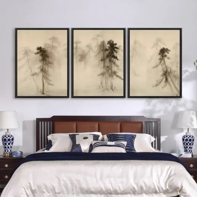 Hasegawa Touhaku Pine forest Asian Japanese Triptych Multi Set Poster / Canvas