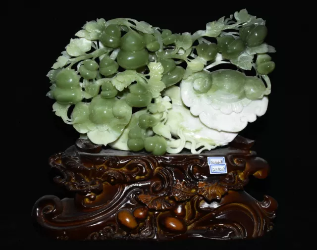 Einzigartige 100% Natürliche Xiu Jade Hand Fisch Lotus Blume Hohl Statue