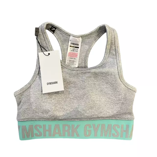 Gymshark Women's Sports Bra (Size S) Flex Grey Training Logo Top - New