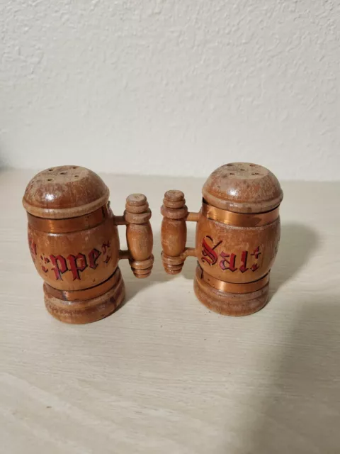 Vintage Wooden Beer Stein Mugs Salt & Pepper Shaker