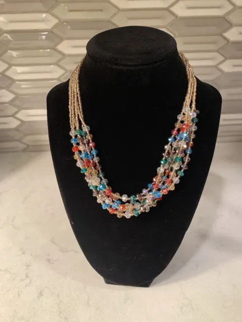Multi-colored Multiple Strand Beaded Necklace 18 1/2”