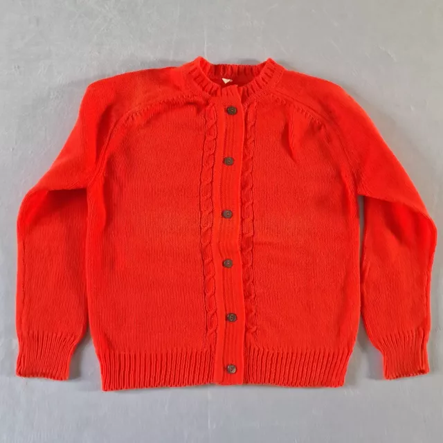 Vintage Girls Cable Knit Cardigan -7-8 yrs- Red Acrylic Deadstock NOS  KA58