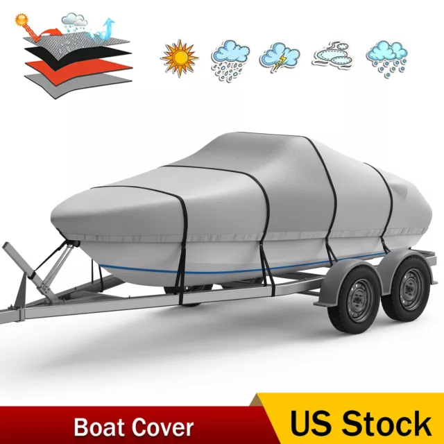 1200D Trailerable Boat Cover Heavy Duty Waterproof Boat Cover Fit 17'-19' V-Hull