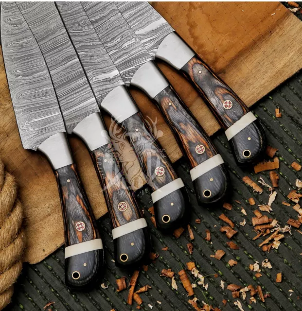 Handmade Damascus Steel Knife Set Of 5pcs With Leather Cover Chef Knives Set 88 3