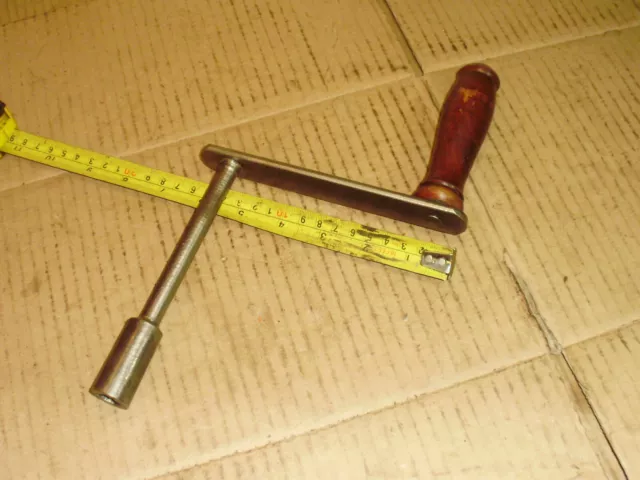 Vintage wooden handled table winder 7/16" ( 12mm ) socket