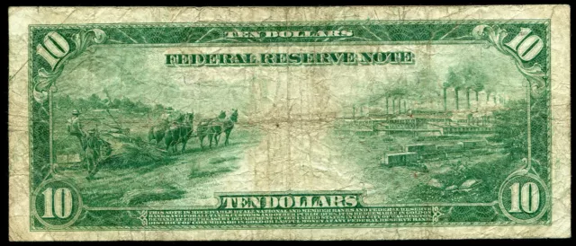 FR. 900a 1914 $10 TEN DOLLARS RED SEAL FRN FEDERAL RESERVE NOTE SCARCE 2