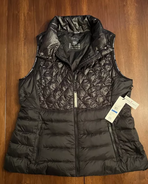 Calvin Klein Women’s Performance Quilted Premium Down Full Zip Black Vest Sz XL