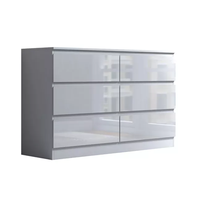 6 Drawer Chest Of Drawers High Gloss White Large Modern Design Bedroom Furniture