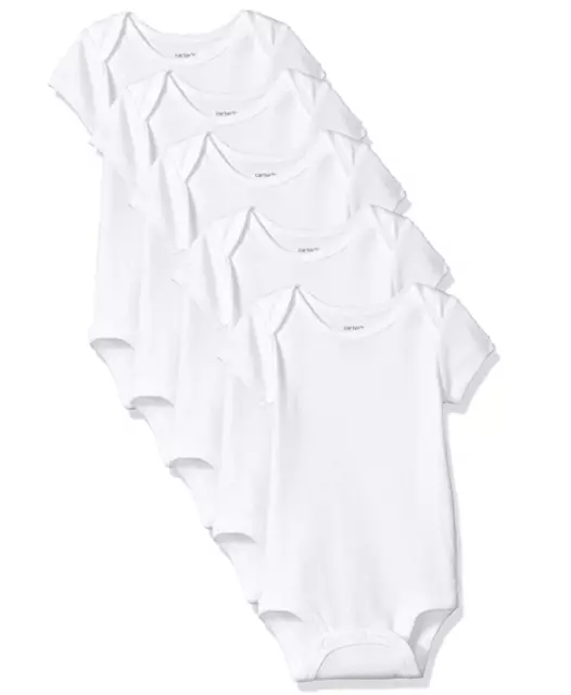 Carter's Unisex Baby 5-Pack Short Sleeve 100% COTTON Bodysuits, White, 3M NWT