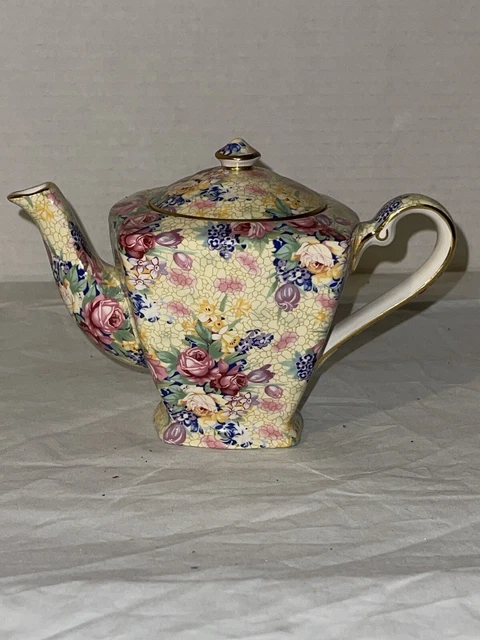 Vtg. ROYAL WINTON WELBECK Grimwades Teapot Yellow Chintz Ascot England EC 3