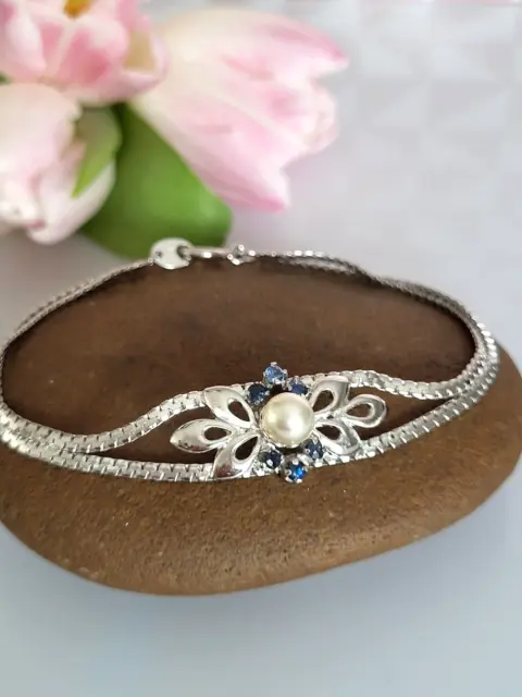 Wunderschönes Armband Silber 835, edles Design, Perle und Saphire