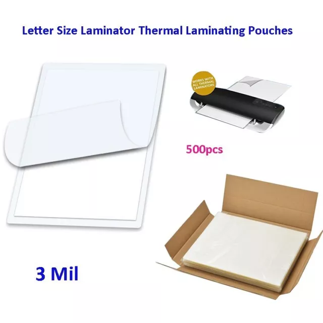 3 Mil Laminator Thermal Laminating Pouches Letter Size 500 for 9" x 11.5" Sheets