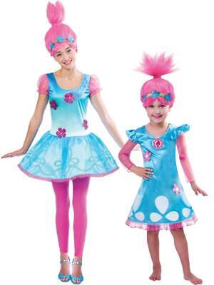 OFFICIAL UK Child Trolls Poppy Troll Fancy Dress Costume & Wig Kids Girls Outfit