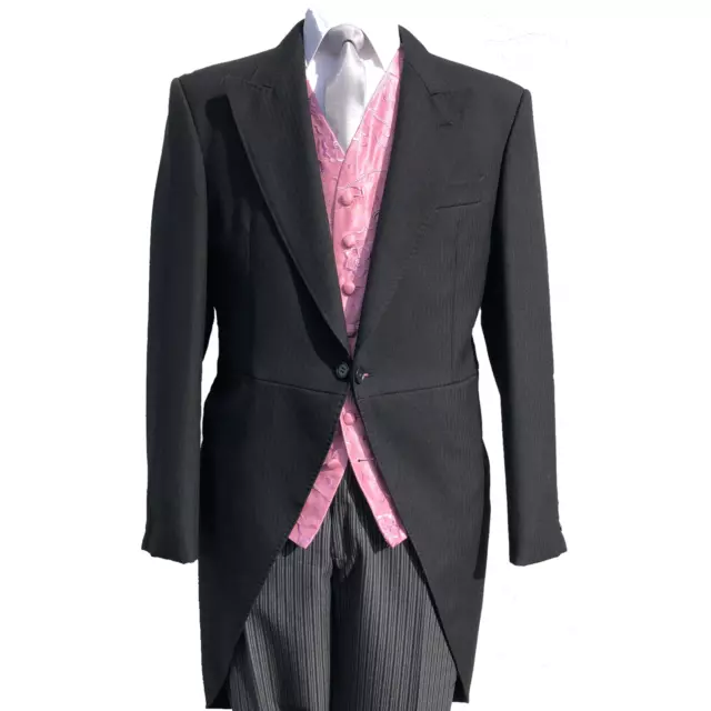 Tuta Giacca Matrimonio Ascot, Gilet Rosa Vorticoso + Pantaloni A Righe