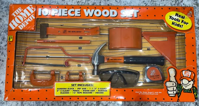 THE HOME DEPOT 10 Piece Wood Set Real Tools For Kids Damage to Box $75.00 -  PicClick