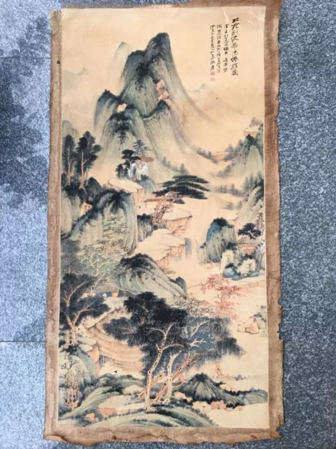 Chinese Rice Paper Yarn Mesh Mural Zhang Daqian Color Painting-hua Yangshanguan