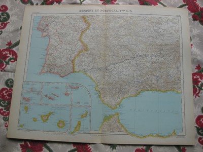 1919-1922 Atlas Schrader Carte couleurs lithographie Espagne et Portugal S.-E 