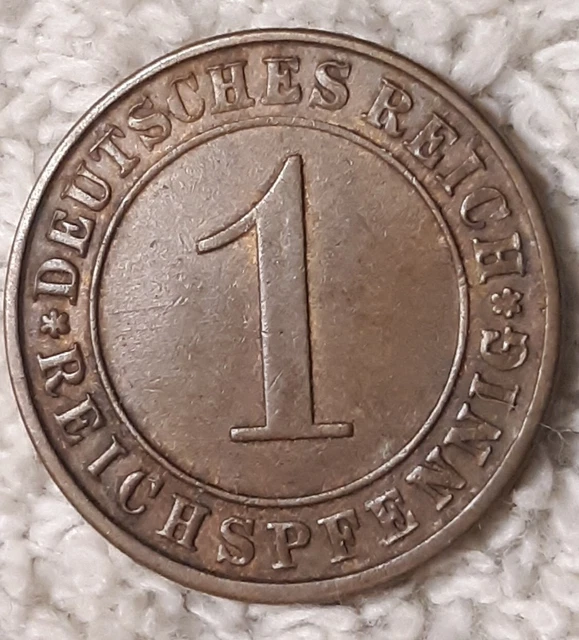 1927 E  1 Pfennig  ~ Germany Bronze Penny ~ German 1pf. Coin